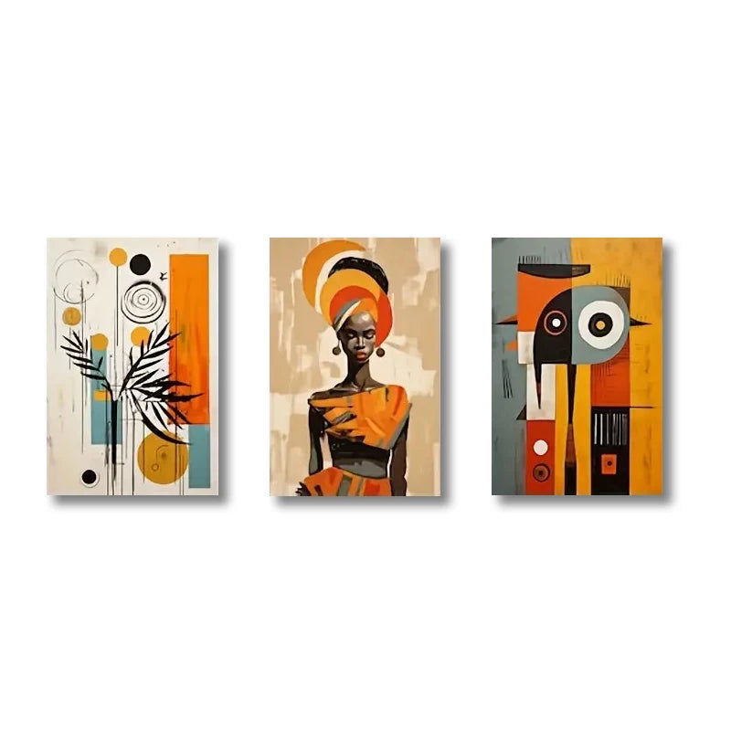 Coleção Afro Abstract — Conjunto 3 Telas
