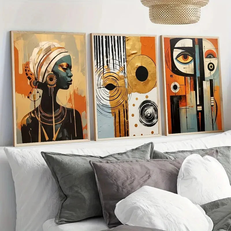 Coleção Afro Abstract — Conjunto 3 Telas